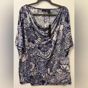NEW Tahari My Perfect Shape Paisley Floral Short Sleeve Cowl Neck Top